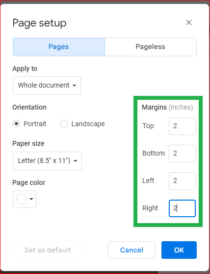 Add the value to the margins