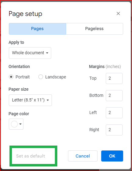 Press Set as Default