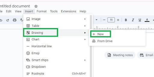the one is Drawing, and next to it is New click on it.
