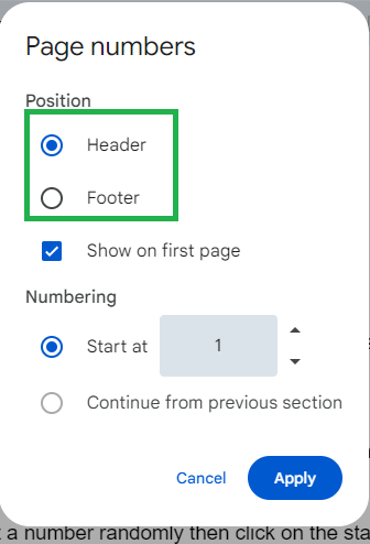 add a number at the footer or header, select the option that meets your needs